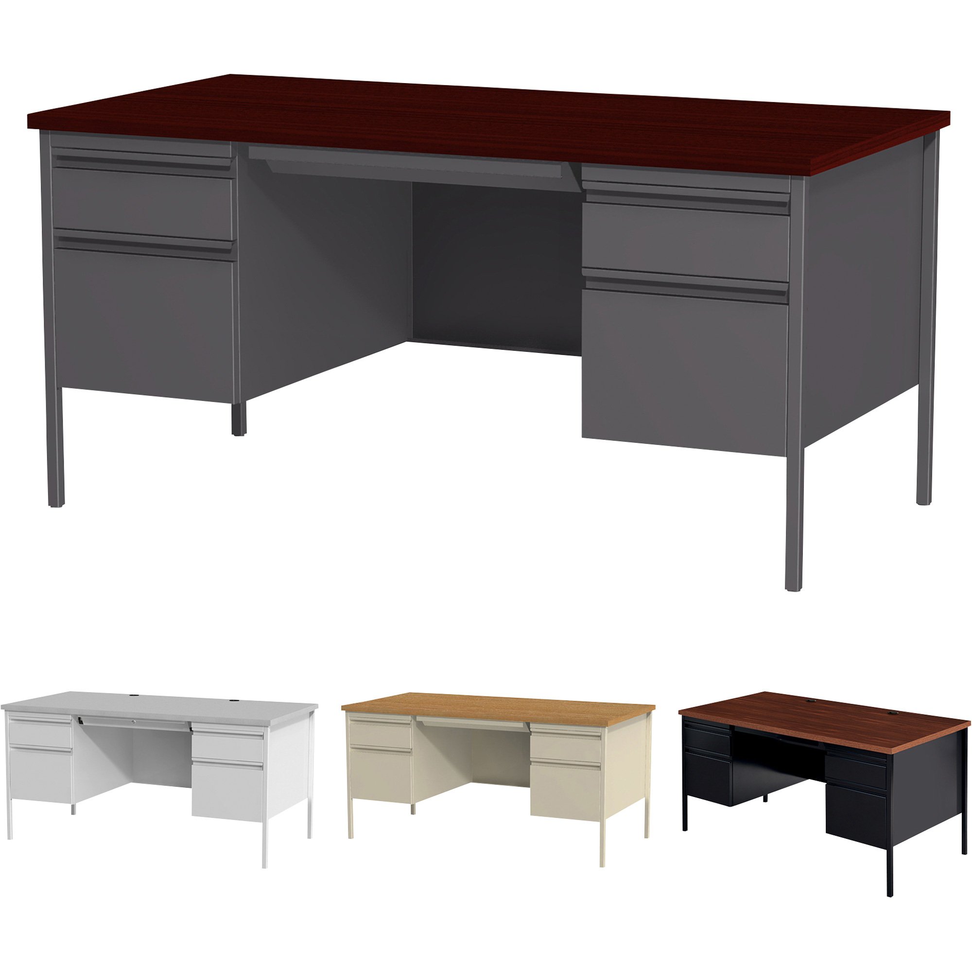 Hirsh Industries Traditional Pedestal Desk — 66in.W x 30in.D x 29 1/2in.H
